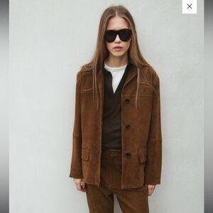 MNG selection STRAIGHT SUEDE BLAZER WITH TOPSTITCHING